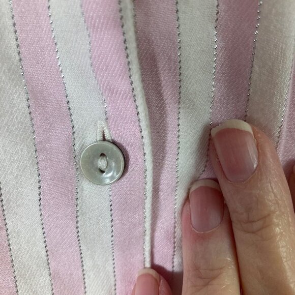 Womens Victoria's Secret Long Sleeve Button Top Pink White Silver Stripe S - Picture 5 of 8